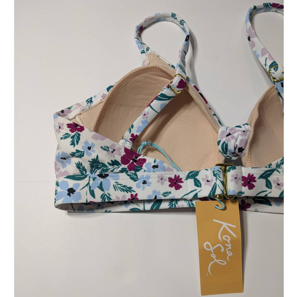 Kona Sol Bikini Top Floral Knot Front Purple S Plant Swimsuit Beach Keyhole Pool - Picture 7 of 12